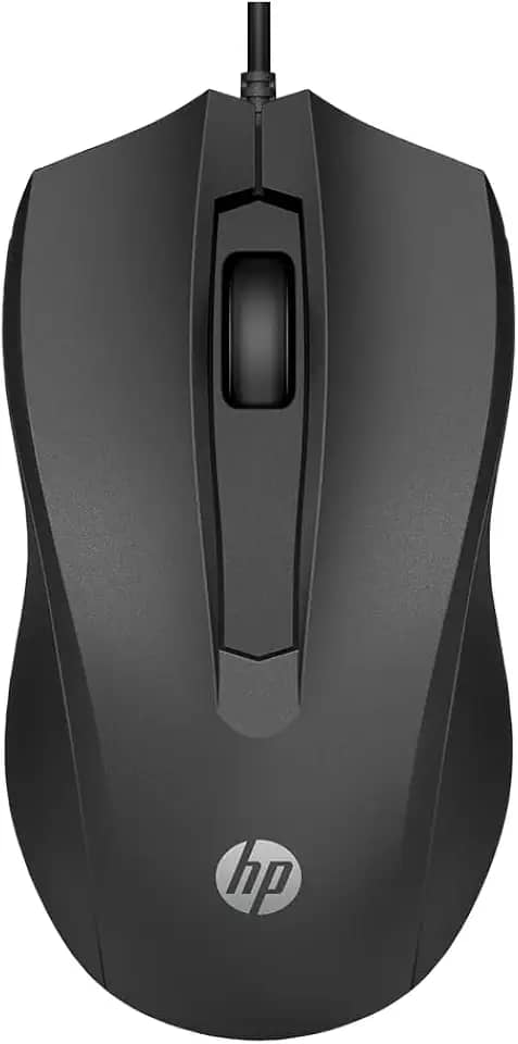 Mouse com Fio HP USB 100 – Sensor Óptico de 1600 DPI, Design Ambidestro, Conectividade USB-A, Compatível com Windows e macOS, Plug & Play, Preto (6VY96AA)