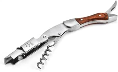 Abridor De Garrafa Saca Rolhas Aço e Madeira Inox 2 Estágios