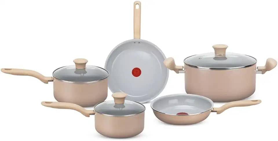 Jogo de Panelas Rochedo Ceramic Light Sand 5 Peças com Revestimento Cerâmico, Thermo-Sinal® Exclusivo, Fácil de Limpar, Cabo Soft Touch