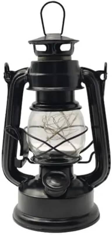 Luminária Decorativa Retrô Vintage Estilo Lampião, Metal Preto, LED, 19 cm