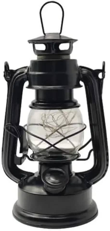 Luminária Decorativa Retrô Vintage Estilo Lampião, Metal Preto, LED, 19 cm