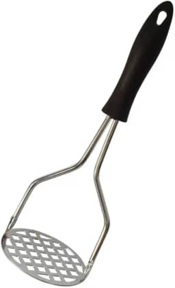 Amassador de Batata e Legumes Inox Manual Ergonômico Amassador Para Purê com Cabo Plástico Anti Calor