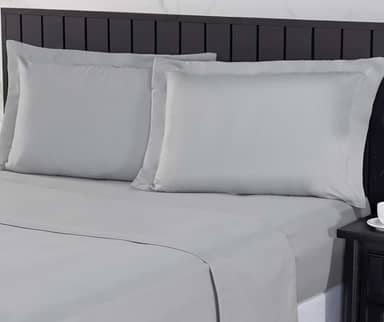 Jogo de Cama Casal 400 Fios Percal 04 Peças Com Lençol de Cima e Aba Americana, Antiácaro, Anti-pilling com Toque Macio - Cinza,Casal