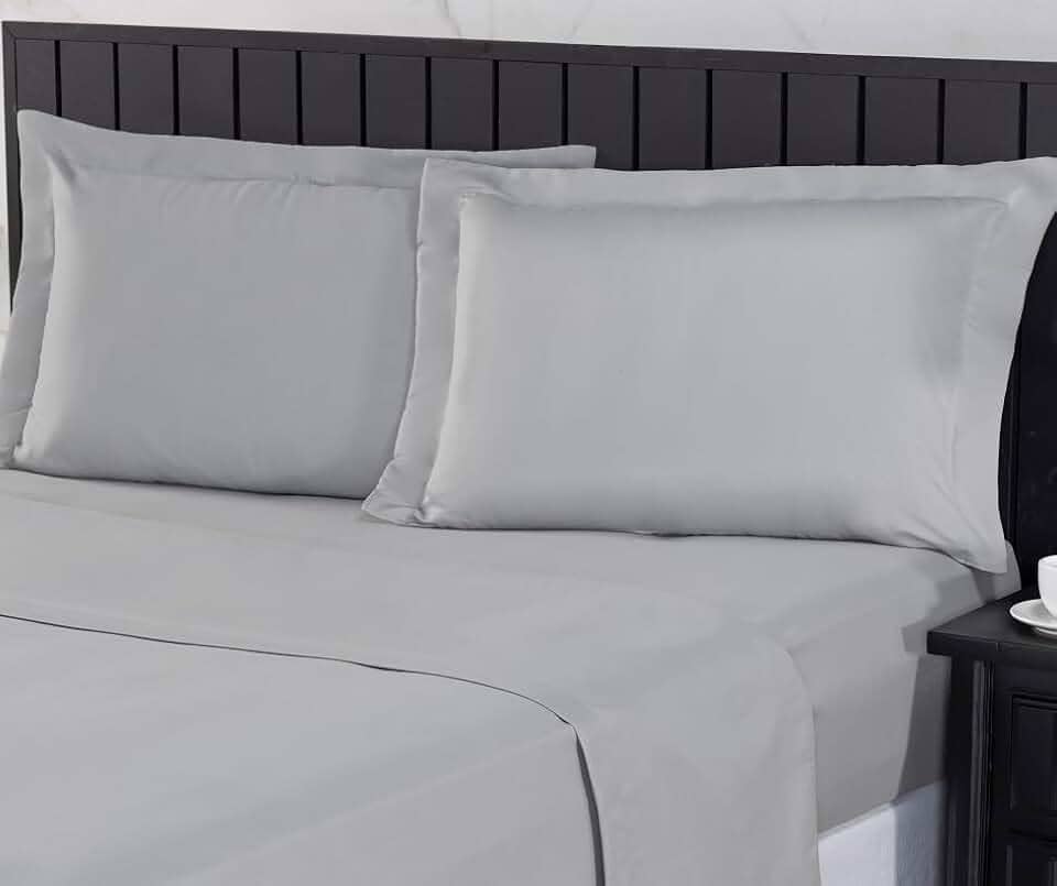 Jogo de Cama Casal 400 Fios Percal 04 Peças Com Lençol de Cima e Aba Americana, Antiácaro, Anti-pilling com Toque Macio - Cinza,Casal