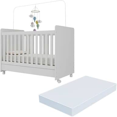Berço Americano 3x1 com Colchão Incluso e Rodízios Pimpolho Multimóveis Mp4308 Branco