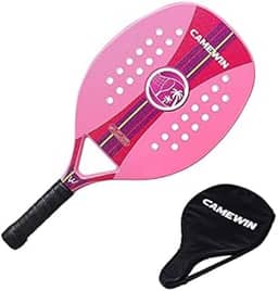 Raquete Rosa Para Beach Tennis Profissional Em Fibra Carbono Com Capa Protetora - Camewin