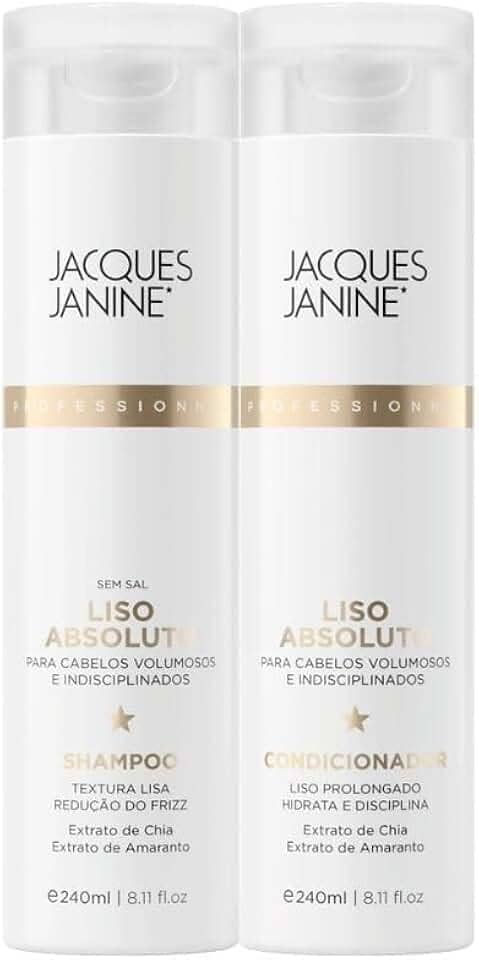 Kit Jacques Janine Liso Absoluto Shampoo e Condicionador Desembaraçante Anti Frizz Liso Prolongado 240ml