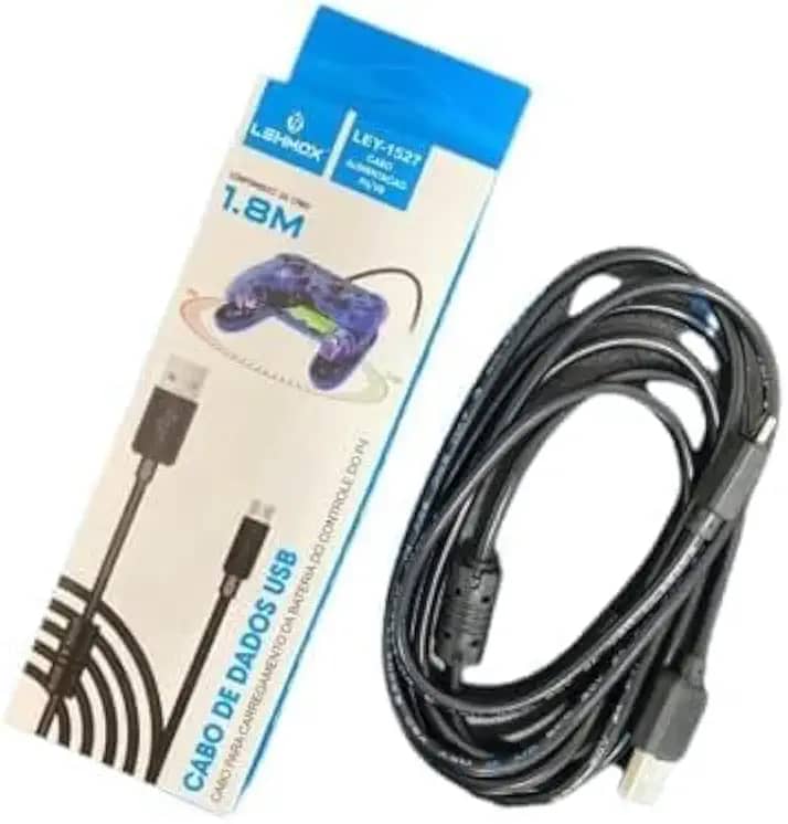 Cabo USB para Controle PS4, 1,8m, com Filtro, para Carregamento e Transferência de Dados, Cabos Alimentação 180 cm Usb V8 Para Carregar Controle Compatível Com Playstation Ps4 Xbox (Mercado Megamix)