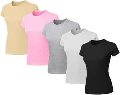 Kit 5 Blusas Feminina Tshirt Algodão Camiseta Baby Look Slim Fit Gola Redonda Básica