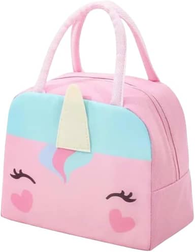 Lancheira Térmica Infantil Com Desenho 3D Bolsa Escolar Impermeável com Alça Resistente (Rosa (Unicórnio))