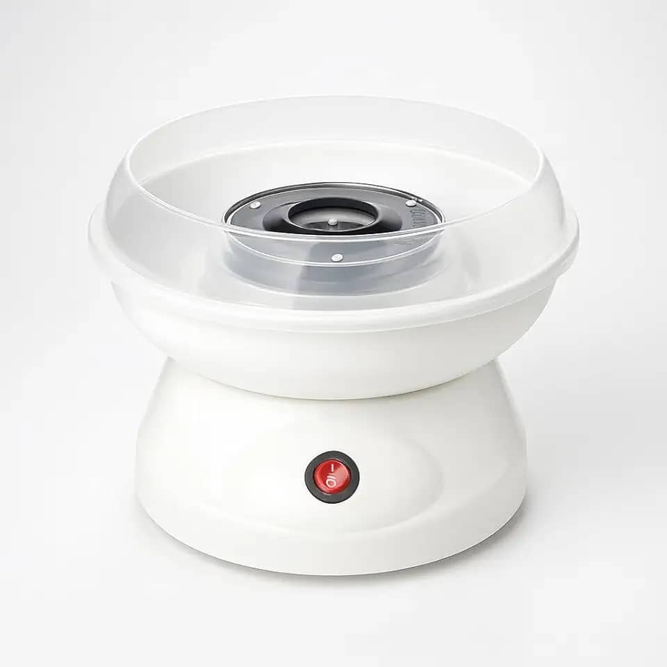 Máquina de Algodão Doce Elétrica Portátil 110V 500W – Mini Maker Compacta com Ventosas, Fácil de Usar, Ideal para Festas e Crianças – BRANCO