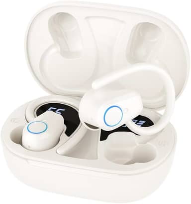 Fone de Ouvido, Bluetooth 5.4, IPX4 à Prova D'Água, Com Microfone Embutido. Design Esportivo e Ergonômico, Ideal Para Corridas, Atividades Físicas, Compatível com IPhone e Android, Anti Ruído (Branco)