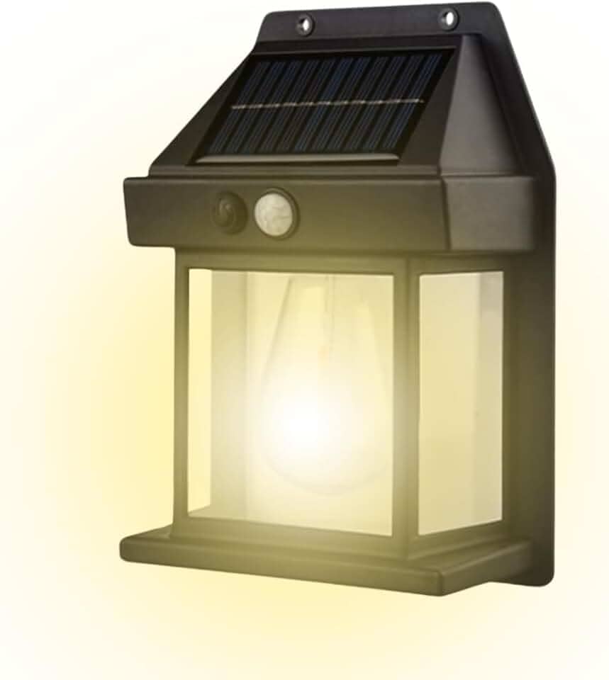 Luminária Solar Externa Potente Arandela Energia Solar, Lâmpada Vintage com Sensor e Acendimento Automático, Ideal para Decoração e Iluminação de Ambientes Externos, Impermeável