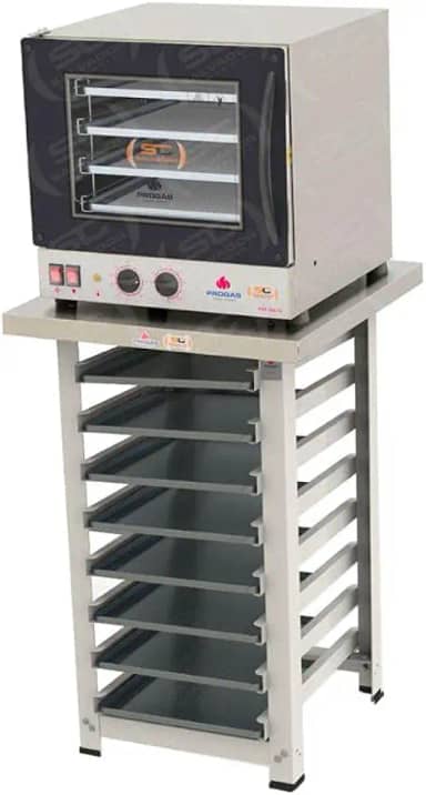 Kit - Forno Turbo Prp-004 127v Preto + Bancada Mes-004 + 8 Assadeiras - Progás