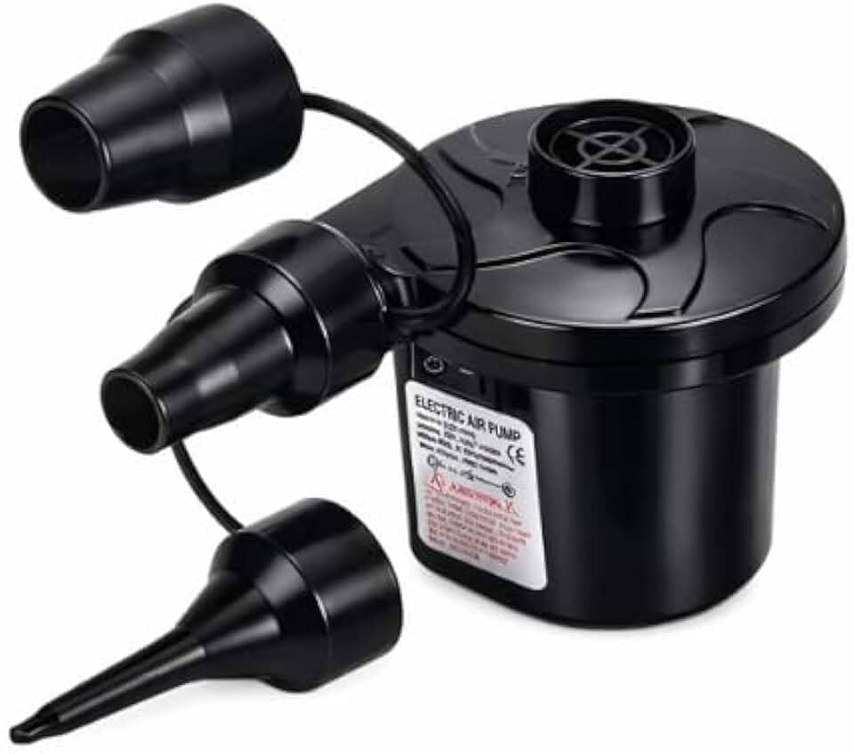 Bomba Elétrica Portátil para Infláveis 110V-220V e 12V DC, Infla e Desinfla Rápido Colchões, Piscinas, Bóias, Sofás Infláveis, Bicos Intercambiáveis, Compacta, Leve, Potente, Silenciosa