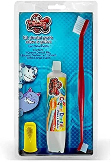 Kit Bucal para Cães e Gato, Dedeira para escovação bucal + Escova de dentes + Creme dental Neutro 90g, Kit Anti-tártaro