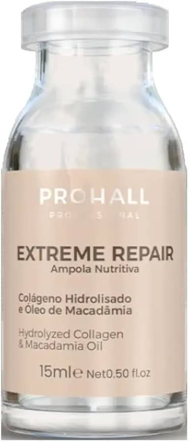 Ampola Capilar Prohall Extreme Repair 15ml - Tratamento Nutritivo com Colágeno e Óleo de Macadâmia - Hidratação Profunda e Brilho Espelhado