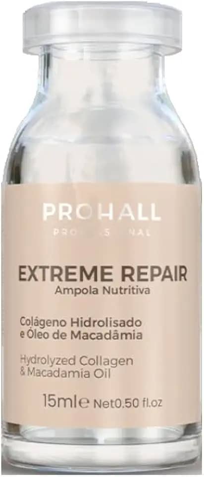 Ampola Capilar Prohall Extreme Repair 15ml - Tratamento Nutritivo com Colágeno e Óleo de Macadâmia - Hidratação Profunda e Brilho Espelhado