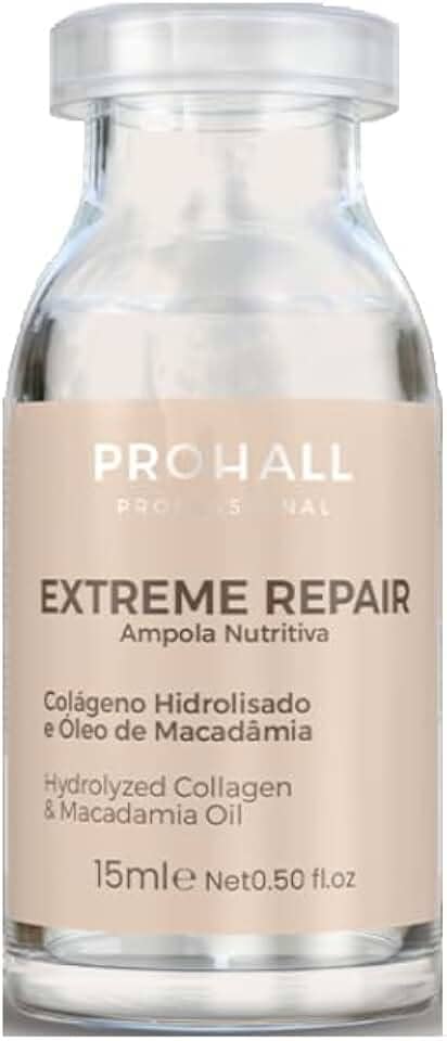 Ampola Capilar Prohall Extreme Repair 15ml - Tratamento Nutritivo com Colágeno e Óleo de Macadâmia - Hidratação Profunda e Brilho Espelhado