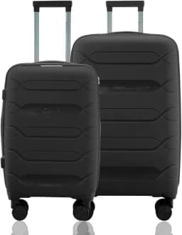 Kit Conjunto 2 Malas Viagem Bordo 10kg e Média Despachada 23kg Rígida Polipropileno Expansiva Rodas Duplas 360º Cadeado TSA Gladiador P1PM Preto