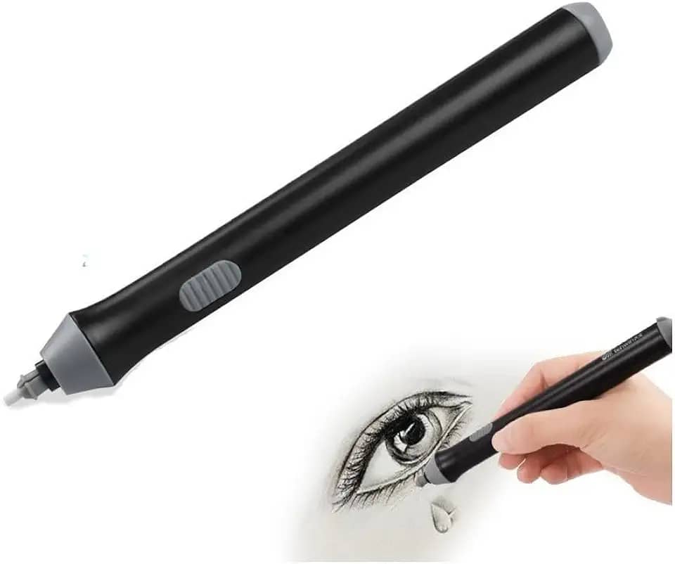 Kit Borracha Elétrica 25 Peças Portátil com Design Ergonômico – Ideal para Desenhos Técnicos, Esboços Artísticos, Escrita e Correções Precisas, Leve e de Fácil Uso Á Pilha Preto Premium