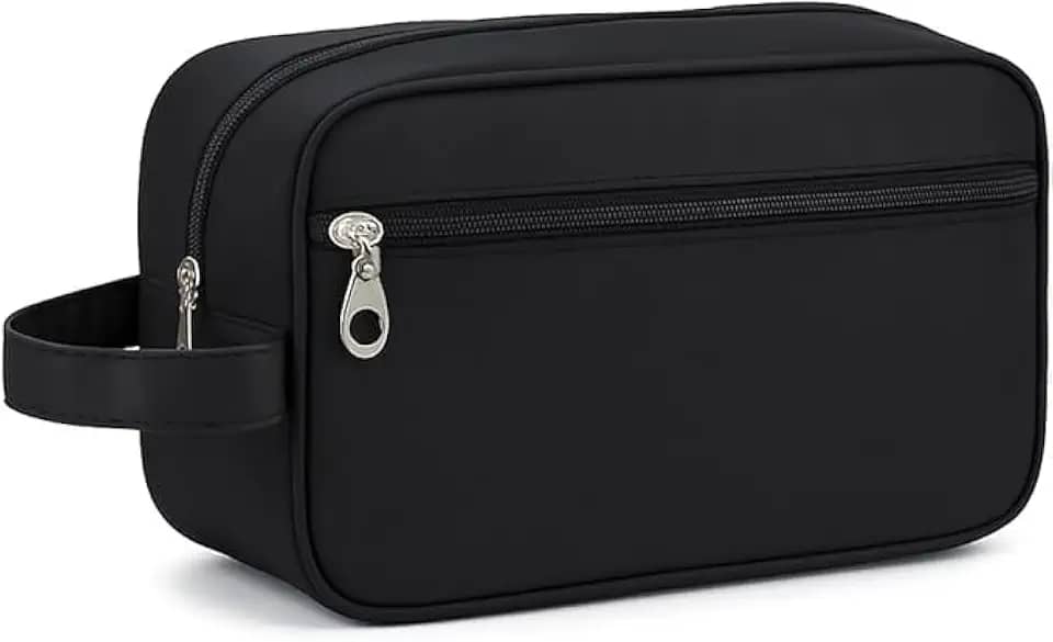 Kirk Necessaire Masculina Viagem (Bolsa de Toilette) Nylon Impermeável, Alça Lateral, 2 Compartimentos, Organizador de Higiene Executivo para Shampoo, Barba e Perfume (Preto)