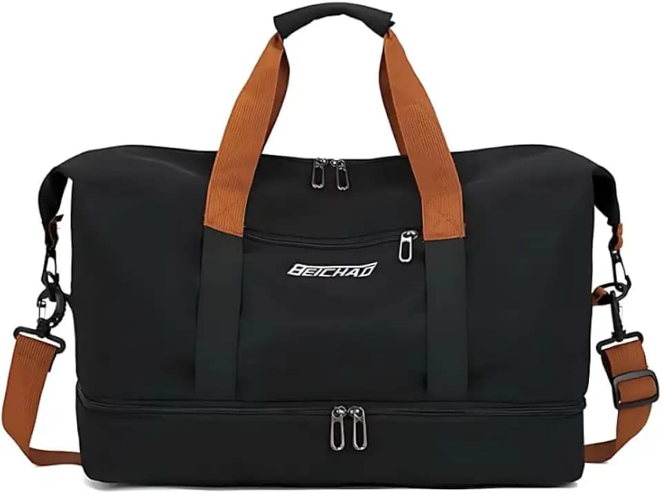 Bolsa Mala de Viagem e Academia Grande Capacidade Portátil, Leve, Transversal, Casual Unissex para Fitness, Natação, Camping e Uso Diário (Preto)