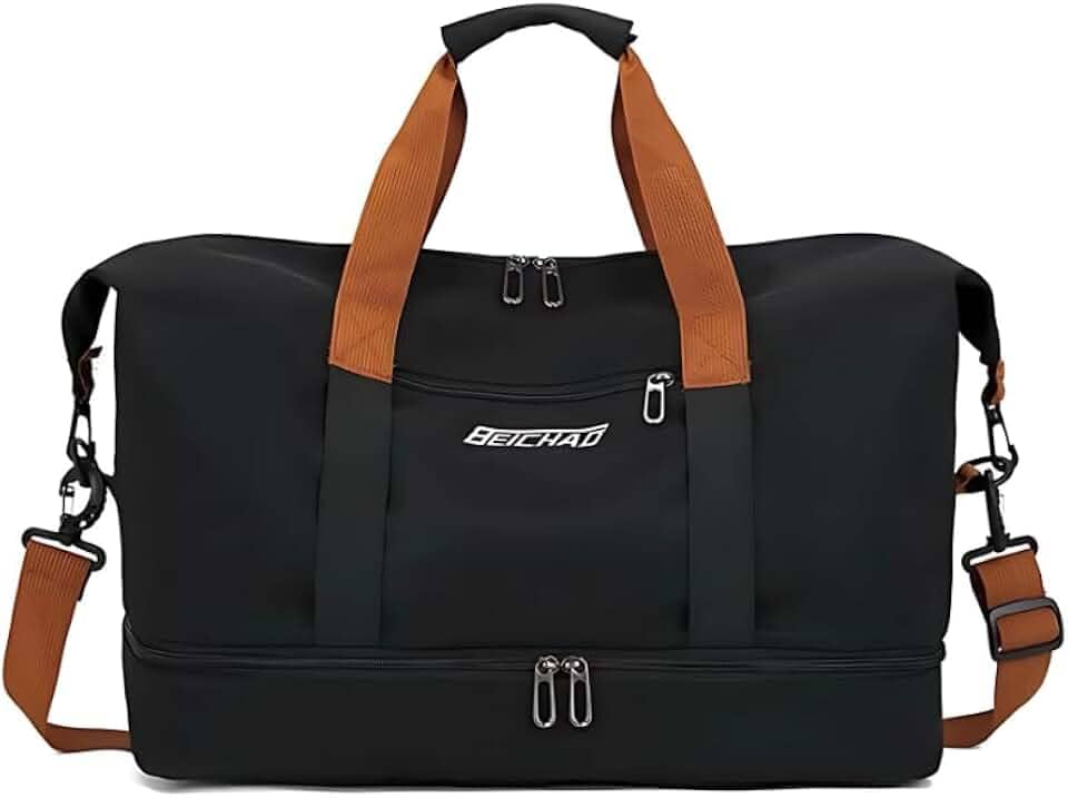 Bolsa Mala de Viagem e Academia Grande Capacidade Portátil, Leve, Transversal, Casual Unissex para Fitness, Natação, Camping e Uso Diário (Preto)