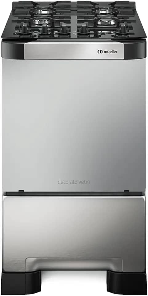 Fogão 4 Bocas Mueller Decorato Vetro Inox Bivolt com Mesa de Vidro