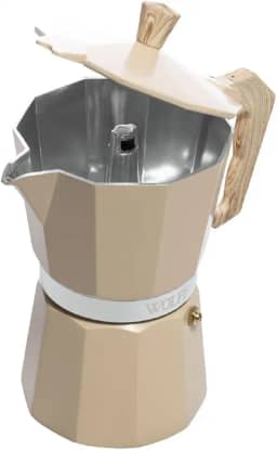 WOLFF - Cafeteira Italiana de Alumínio 6 Doses com Cabo em Plástico Bege Fosca 300ml