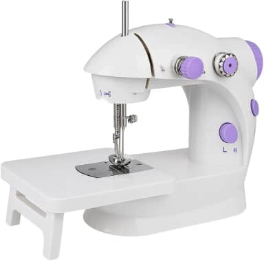 Mini Máquina de Costura Reta Portátil Bivolt Compacta com Mesa Extensora 110V/220V - 2 Velocidades com Pedal, Fonte e Manual