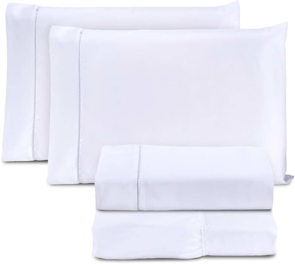 Jogo de Cama Casal Padrão Percal 400 Fios Ponto Palito 04 Peças, Antiácaro, Não faz bolinha Toque Extra Macio – Branco