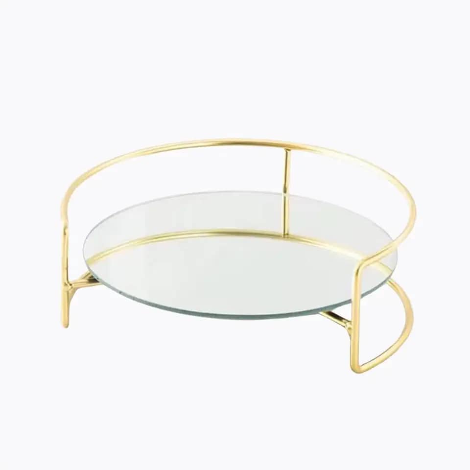 Bandeja Dourada Espelhada Decorativa e para servir chá café comida - Espelhada em Metal FWB Redonda Lavabo Banheiro Porta Perfume Sabonete Toalha Marca MARCAMI