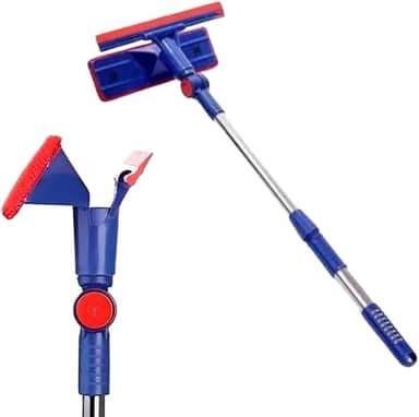 Rodo Mágico Limpa Vidros e Janelas 2 em 1 - Cabo Ajustável de Metal, Cabeça Articulada, Limpeza Prática