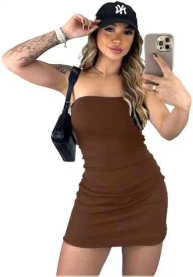 Vestido Tubinho Curto Tomara Que Caia Canelado Modelador