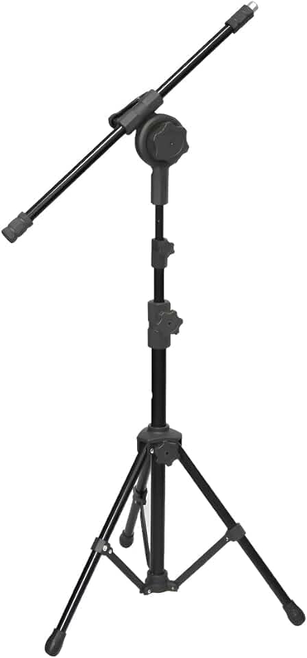 Zaidan’s Pedestal para Microfone Girafa Tripé Dobrável, Altura 70–180 cm, Braço 360°, 1,35 kg — Regulagem Rápida para Estúdio, Igreja e Palco (não acompanha cachimbo)