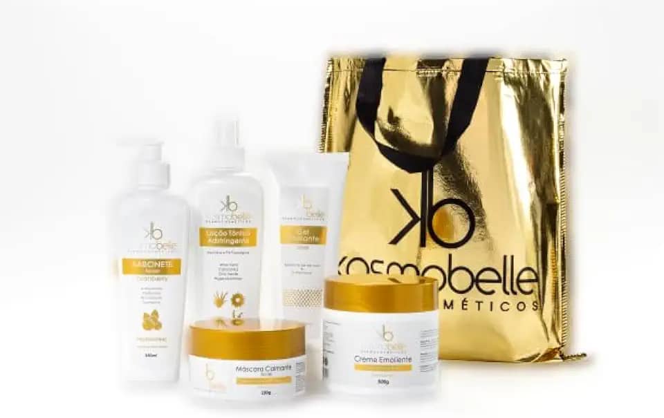 Kit de Limpeza de Pele Profissional Kosmobelle | Sabonete + Esfoliante + Loção Tônica + Emoliente + Máscara Calmante | Uso Profissional e Doméstico
