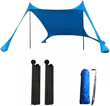JOYFOX Tenda de Praia Portátil com Proteção Solar UPF 50+, Fácil de Montar, com Sacos de Areia e Estacas – Sombra para Família no Verão – Ideal para Praia, Piquenique e Camping