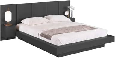 Cama Suspensa Casal Queen com Cabeceira e 2 Mesas de Cabeceira Cj075 200cm Grafite - Art In Móveis