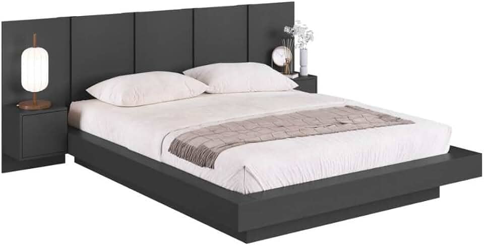Cama Suspensa Casal Queen com Cabeceira e 2 Mesas de Cabeceira Cj075 200cm Grafite - Art In Móveis