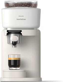 PHILIPS Máquina de café expresso Baristina, moer, tampar e preparar grãos de café de uma só vez, compacta, bomba de pressão de 16 barras, moedor automático, branco natural com filtro portátil