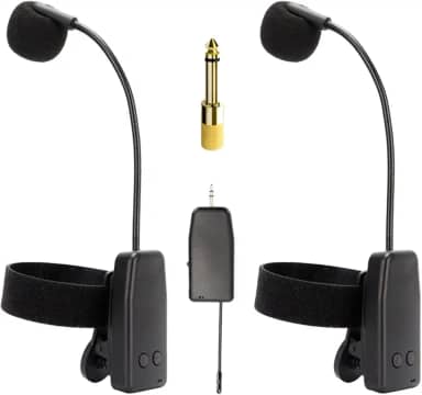 Dynwave Microfone de instrumento, transmissão de 30m com braçadeira, saxofone profissional, microfone para clarinete, concertos, trompete, 1 em 2