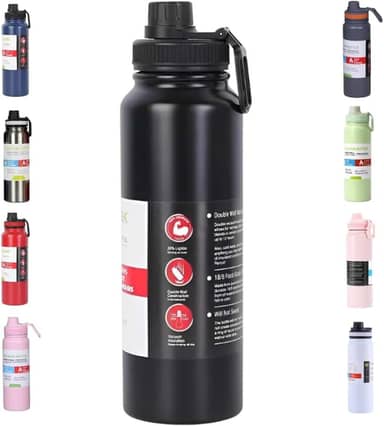Garrafa de Água Térmica Inox 800ml Esportiva com Alça Parede Dupla Isolada a Vácuo Antivazamento Garrafinha Academia Fitness Corrida Esportes Escritório – Premium (Preta)