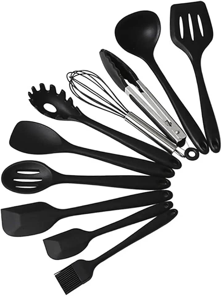 Conjunto Kit De Utensílios De Cozinha 10 Peças Silicone Inox