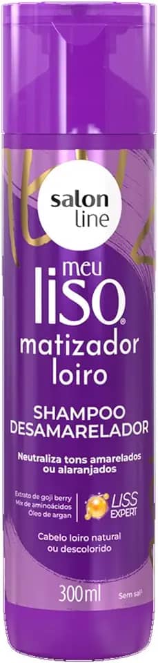 Salon Line, Shampoo, Meu Liso, Matizador Loiro, Vegano - Para Cabelos Lisos Naturais, Alisados ou Relaxados, 300 ml