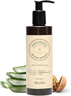 AHOALOE Sabonete Esfoliante Renovação - Babosa, Pracaxi, Rosa Mosqueta e Cascas de Nogueira Moídas - Renovação Celular e Redução de Manchas - Corpo, Rosto e Cabelos - 250ml