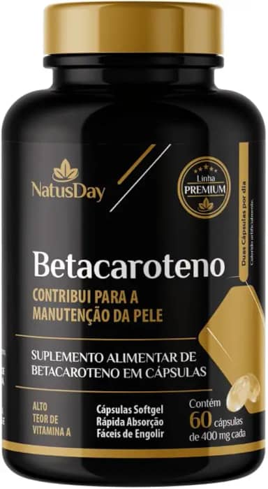 Betacaroteno (60 Cápsulas) - Natusday Premium - Auxilia na prevenção do envelhecimento da pele, auxilia no fortalecimento do sistema imune