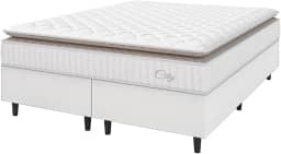 Cama Box Colchão Casal King Molas Ensacadas City Pillow Top 193x203x61cm Linho Branco/Bege Hellen - Suporta até 110kg por Pessoa
