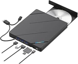 Gravador de DVD Externo 8-em-1, USB 3.0, Tipo-C, Portas Micro SD e T-Flash