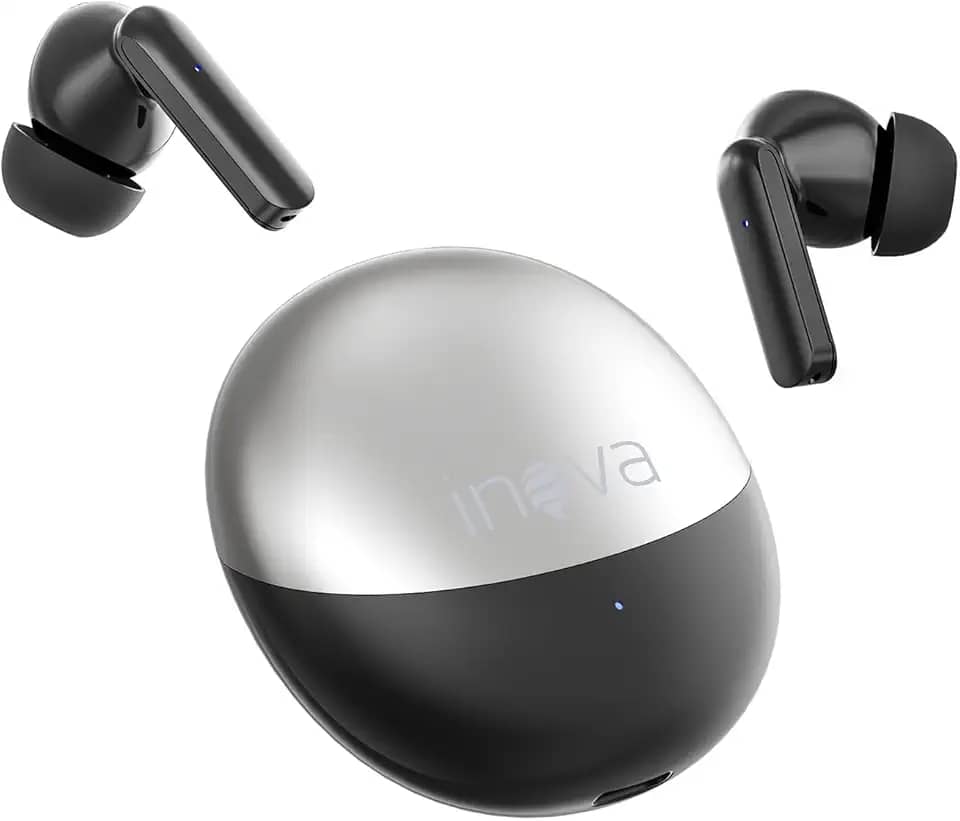 INAVA Fone de Ouvido Bluetooth,Bateria 30H,Drivers Duplos, 6 Microfones Chamadas Nitidas AI, Som Hi-Res,Fones de Ouvido para iPhone e Android (Preto)